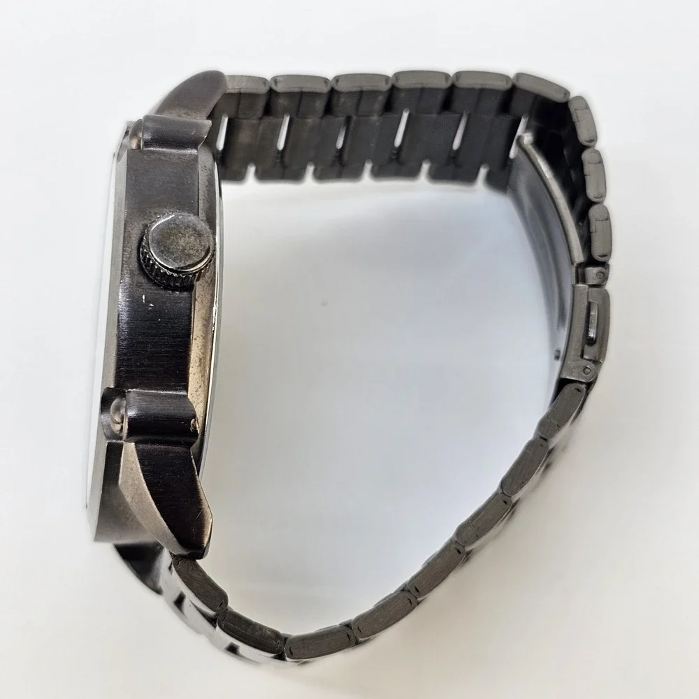 Folio Men Watch 54MM Black Dial Gun Metal Gray Bracelet Band 7.25